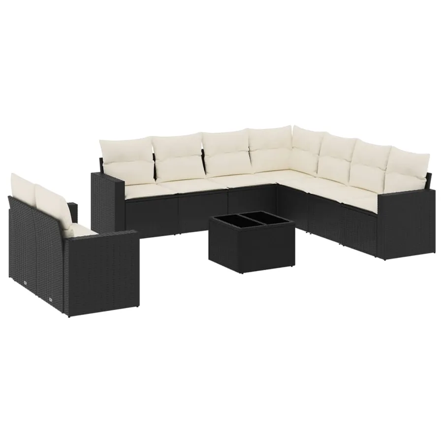 Salon de jardin 10 pcs avec coussins noir résine tressée - 2