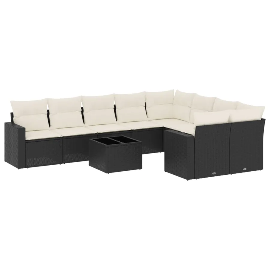 Salon de jardin 10 pcs avec coussins noir résine tressée - 2