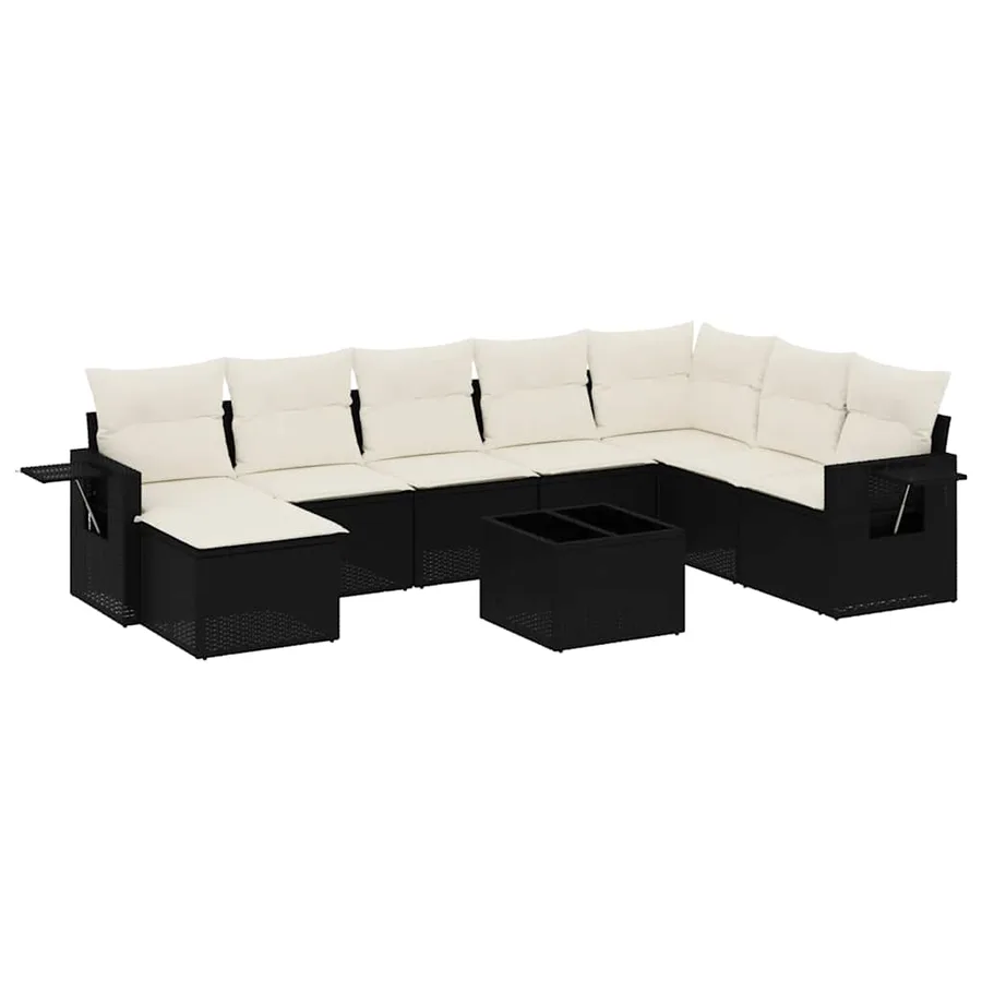 Salon de jardin 9 pcs avec coussins noir résine tressée - 2