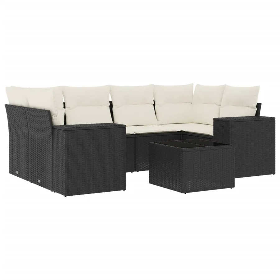 Salon de jardin 7 pcs avec coussins noir résine tressée 62 x 62 x 69 cm - 66,1 kg - 2