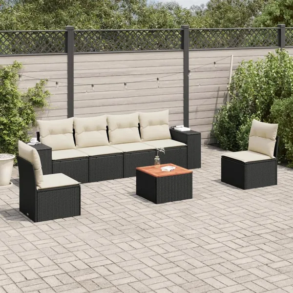 Salon de jardin 7 pcs avec coussins noir résine tressée 55 x 62 x 69 cm - 60,6 kg