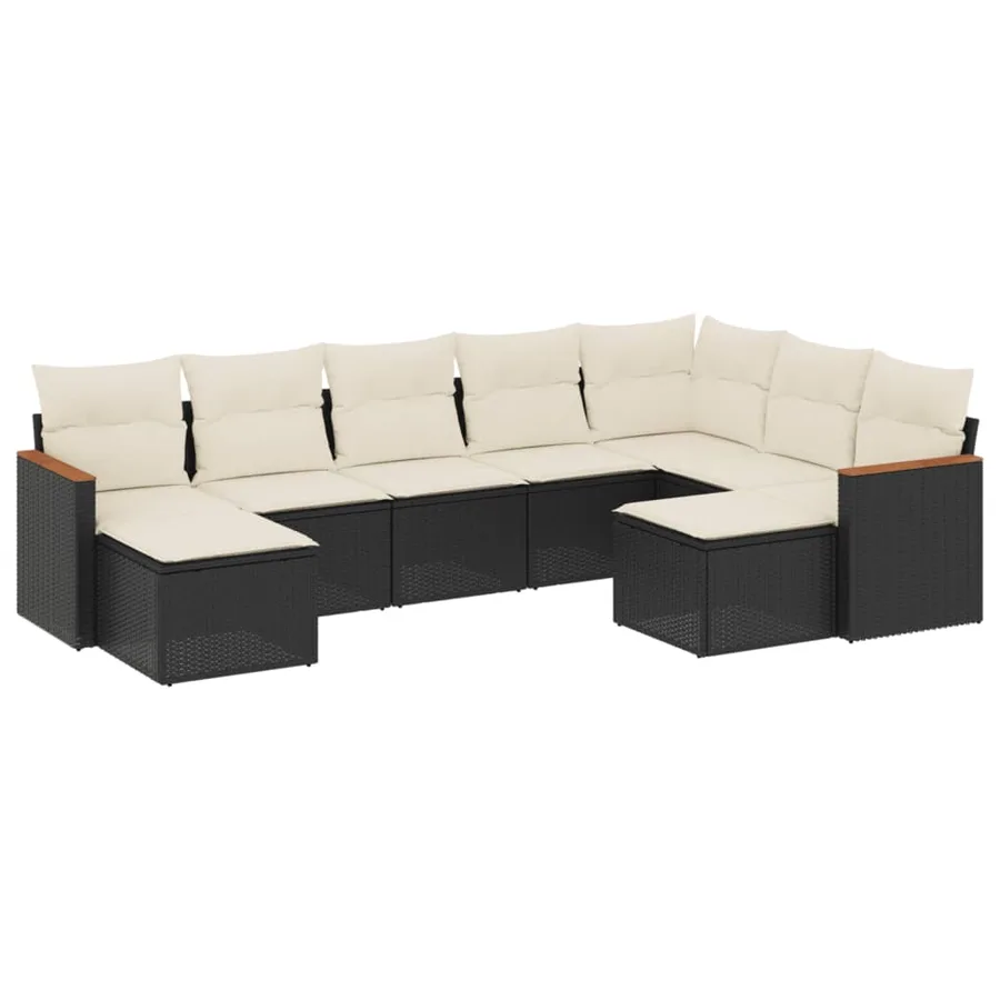 Salon de jardin 9 pcs avec coussins noir résine tressée - 2