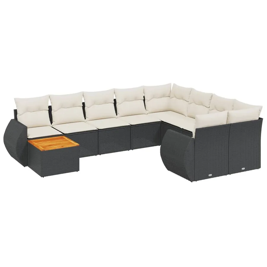 Salon de jardin 10 pcs avec coussins noir résine tressée - 2