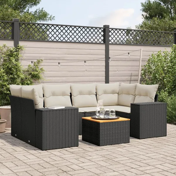 Salon de jardin 7 pcs avec coussins noir résine tressée 62 x 62 x 69 cm - 65,3 kg