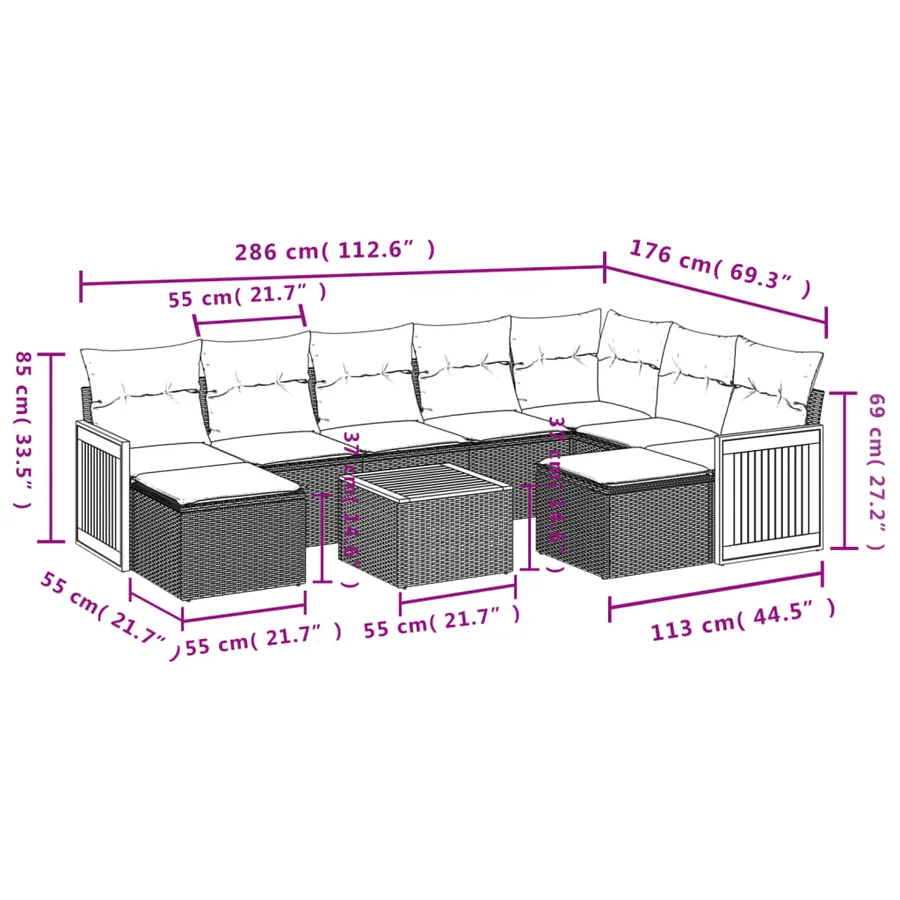 Salon de jardin 10 pcs avec coussins noir résine tressée - 3