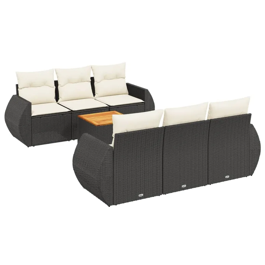 Salon de jardin 7 pcs avec coussins noir résine tressée 55 x 62 x 69 cm - 61,8 kg - 2