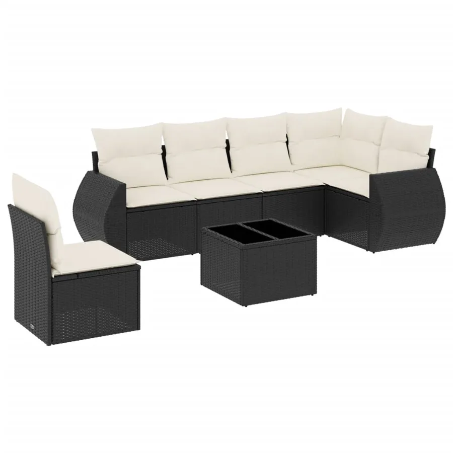 Salon de jardin 7 pcs avec coussins noir résine tressée 71 x 62 x 69 cm - 60,2 kg - 2