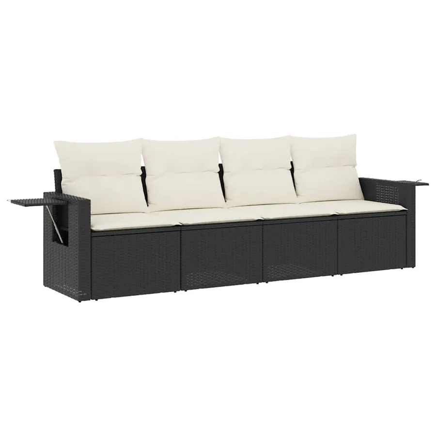 Salon de jardin 4 pcs avec coussins noir résine tressée - 2