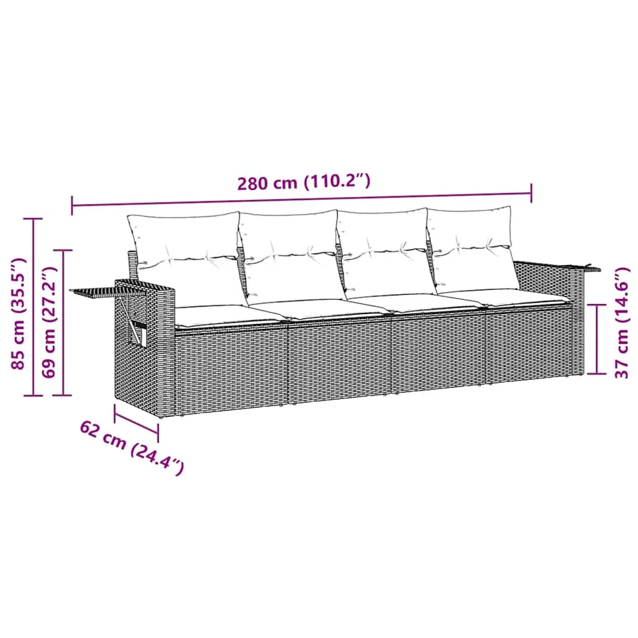 Salon de jardin 4 pcs avec coussins noir résine tressée - 3