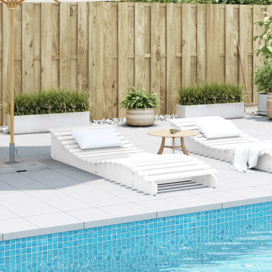 Chaise longue blanc 205x70x31,5 cm bois massif de pin - 3