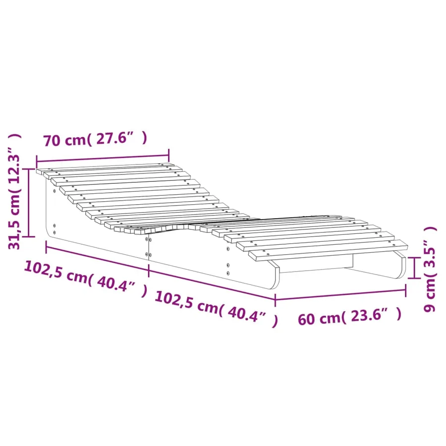 Chaise longue blanc 205x70x31,5 cm bois massif de pin - 9