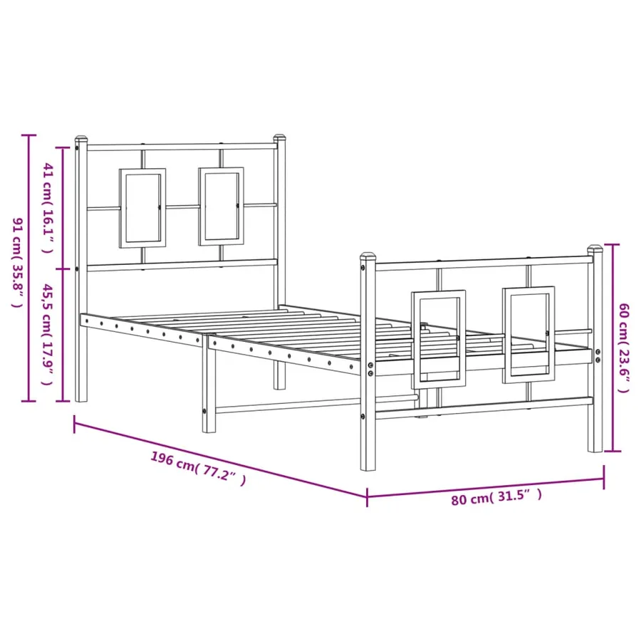 Cadre de lit métal sans matelas avec pied de lit noir 75x190 cm - 10