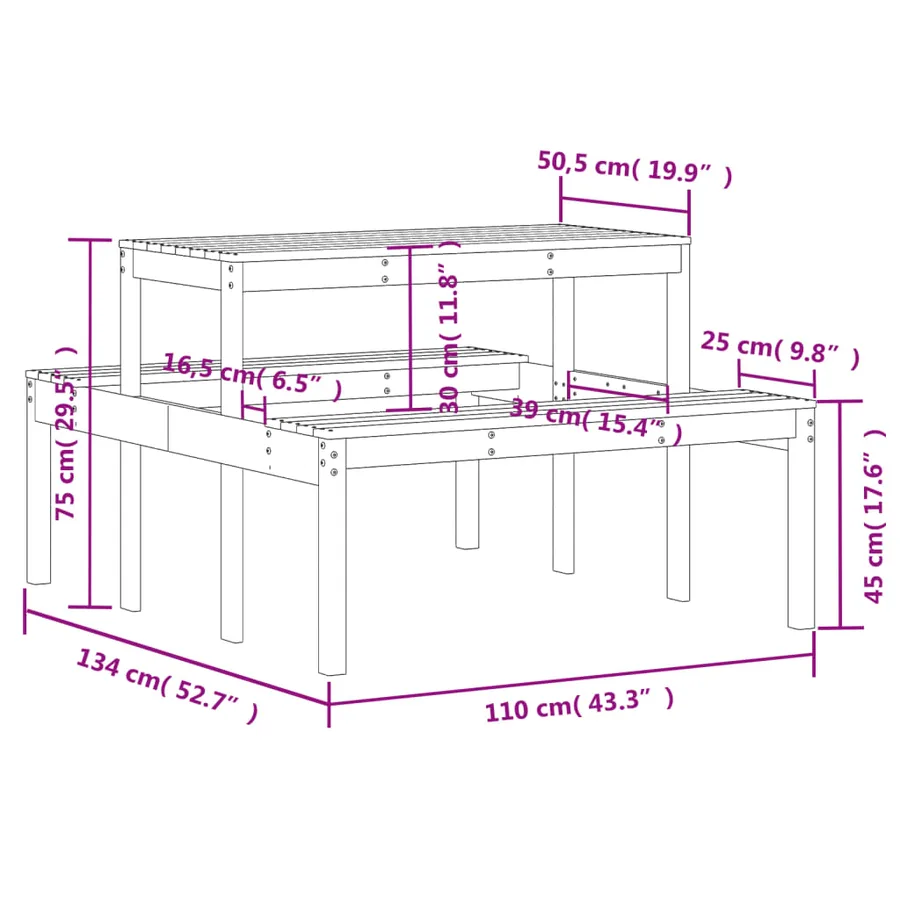 Table de pique-nique 110x134x75 cm bois massif de pin - 9