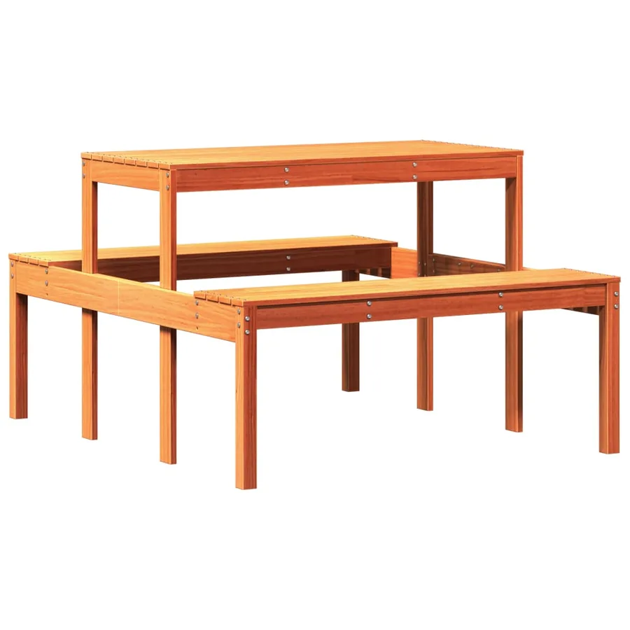 Table de pique-nique cire marron 110x134x75 cm bois massif pin - 2