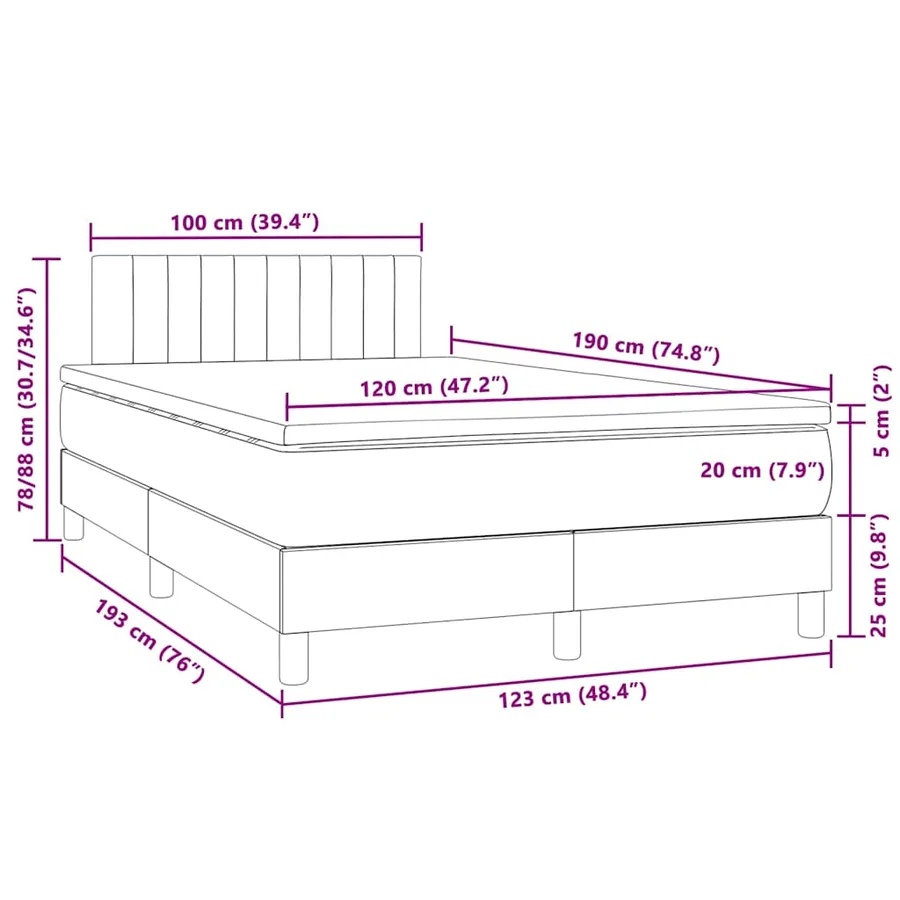 Sommier à lattes de lit et matelas LED noir 120x190 cm velours - 11