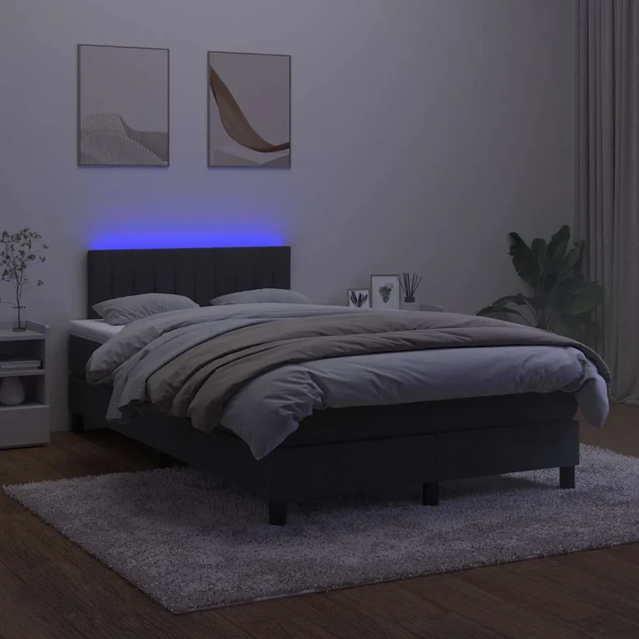 Sommier à lattes de lit et matelas LED noir 120x190 cm velours - 4