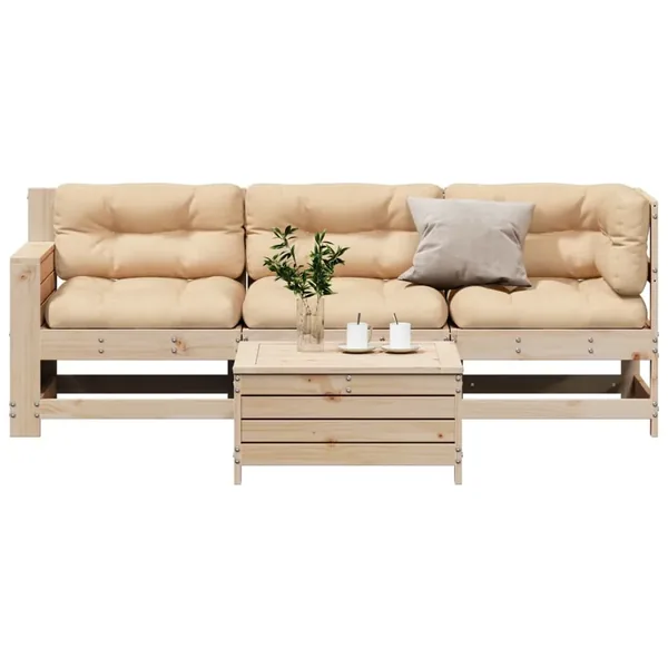 Salon de jardin 4 pcs avec coussins Bois de pin massif