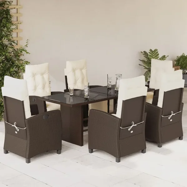 Ensemble à manger de jardin et coussins 7 pcs marron rotin