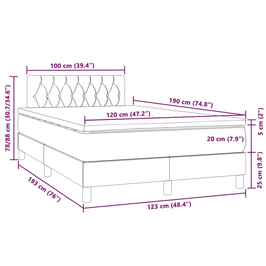 Sommier à lattes de lit et matelas LED noir 120x190 cm velours - 11