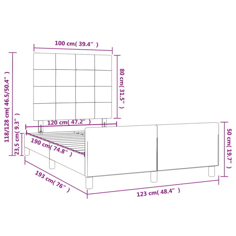 Cadre de lit sans matelas gris clair 120x190 cm velours - 11