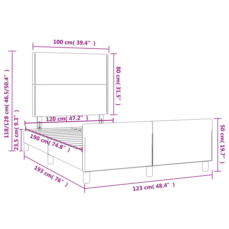 Cadre de lit sans matelas gris foncé 120x190 cm velours - 11