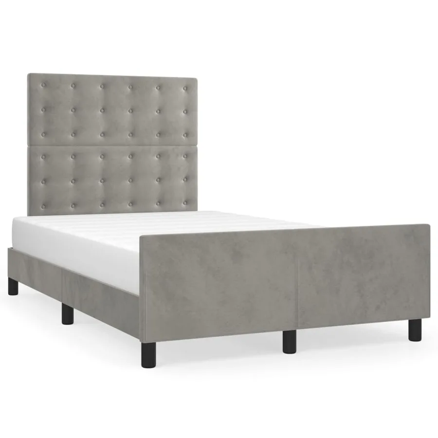 Cadre de lit sans matelas gris clair 120x190 cm velours - 2