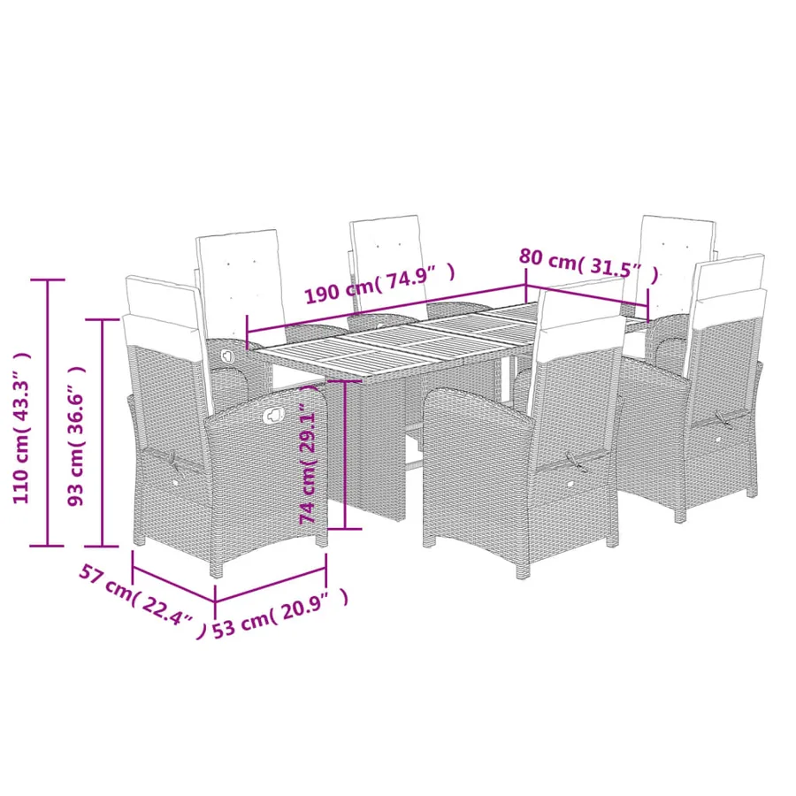 Ensemble à manger de jardin coussins 7pcs Noir Résine tressée - 9