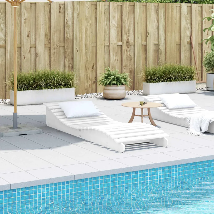 Chaise longue blanc 205x60x31,5 cm bois massif de pin - 3