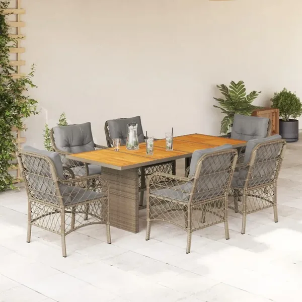 Ensemble à manger de jardin coussins 7 pcs mélange beige rotin