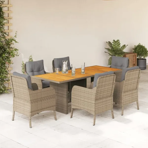 Ensemble à manger de jardin et coussins 7 pcs beige poly rotin