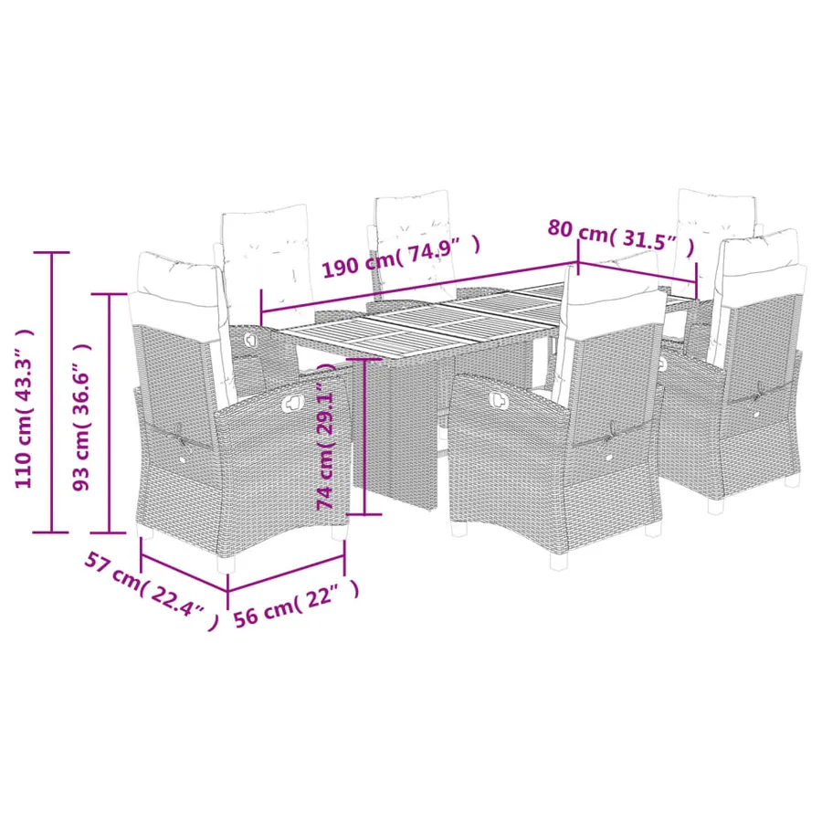 Ensemble à manger de jardin coussins 7 pcs mélange beige rotin - 9