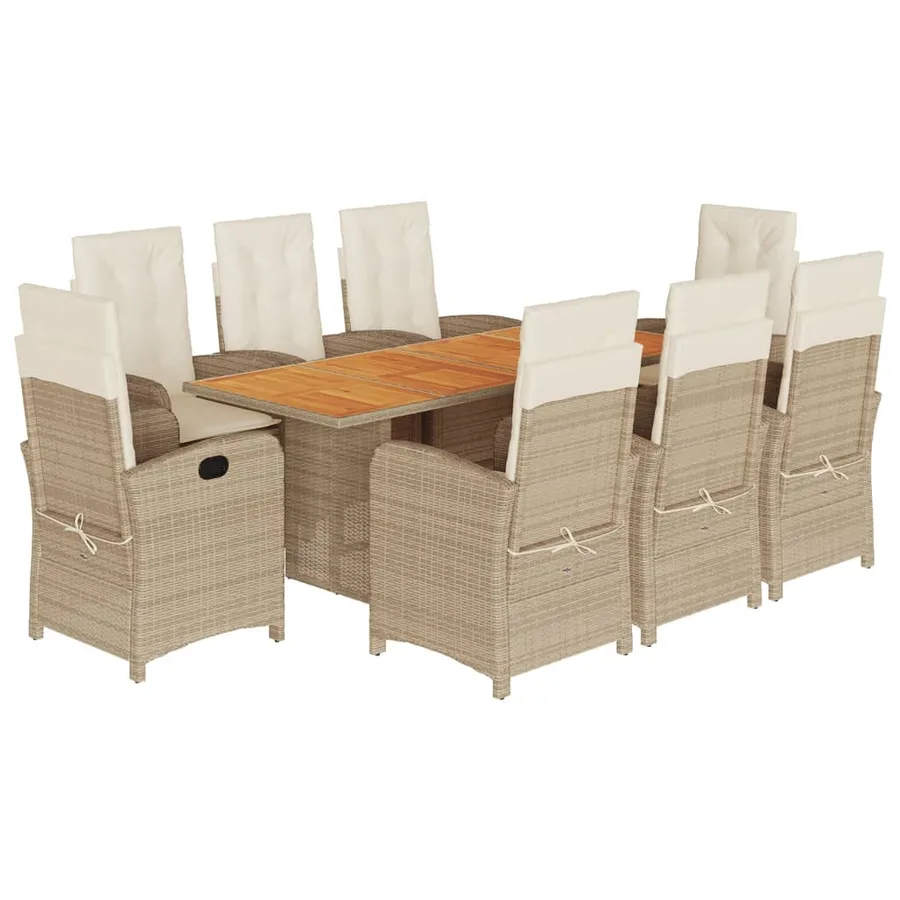 Ensemble à manger de jardin et coussins 9 pcs mélange beige - 2