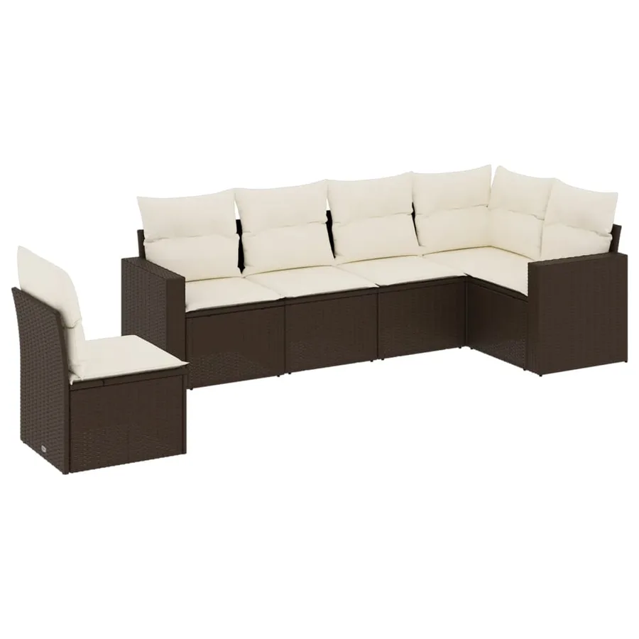 Salon de jardin avec coussins 6 pcs marron résine tressée - 2