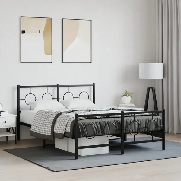 Cadre de lit métal sans matelas avec pied de lit noir 140x200cm