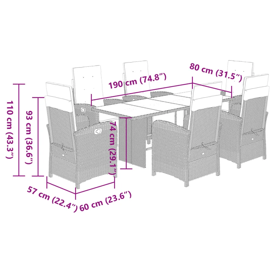 Ensemble à manger de jardin coussins 7pcs Noir Résine tressée - 9