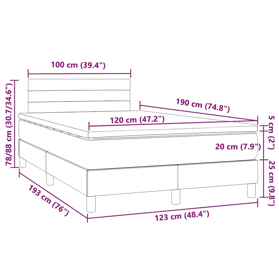Sommier à lattes de lit matelas LED gris clair 120x190 cm tissu - 11