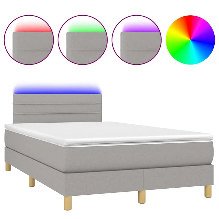 Sommier à lattes de lit matelas LED gris clair 120x190 cm tissu - 2