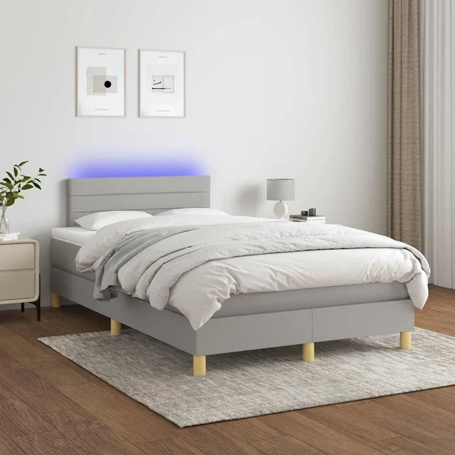Sommier à lattes de lit matelas LED gris clair 120x190 cm tissu - 4