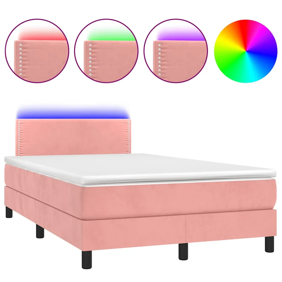 Sommier à lattes de lit et matelas LED rose 120x190 cm velours - 2