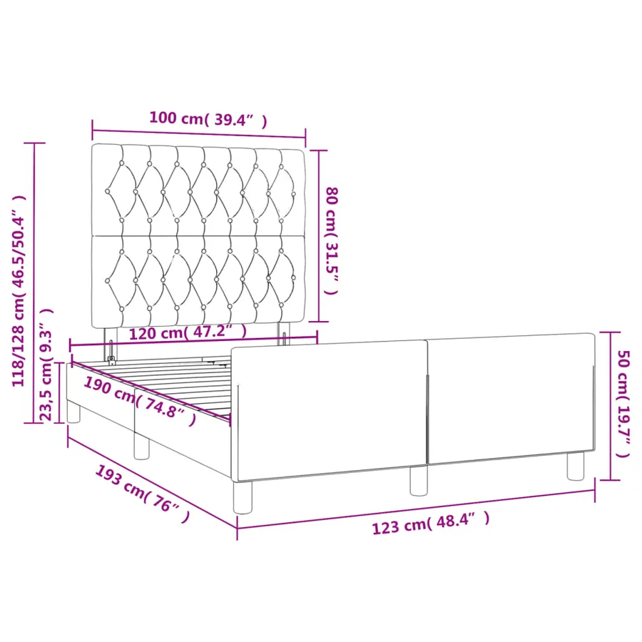 Cadre de lit sans matelas taupe 120x190 cm tissu - 11