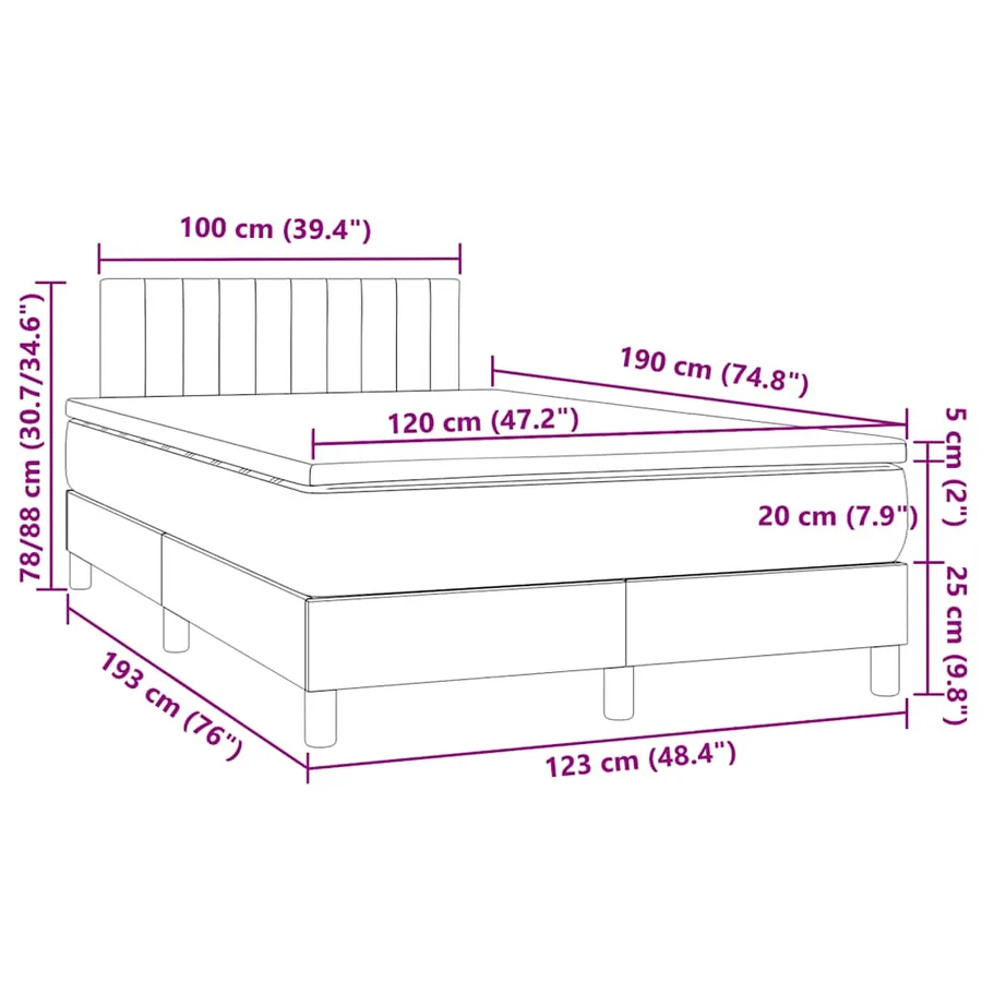 Sommier à lattes de lit matelas et LED taupe 120x190 cm tissu - 11