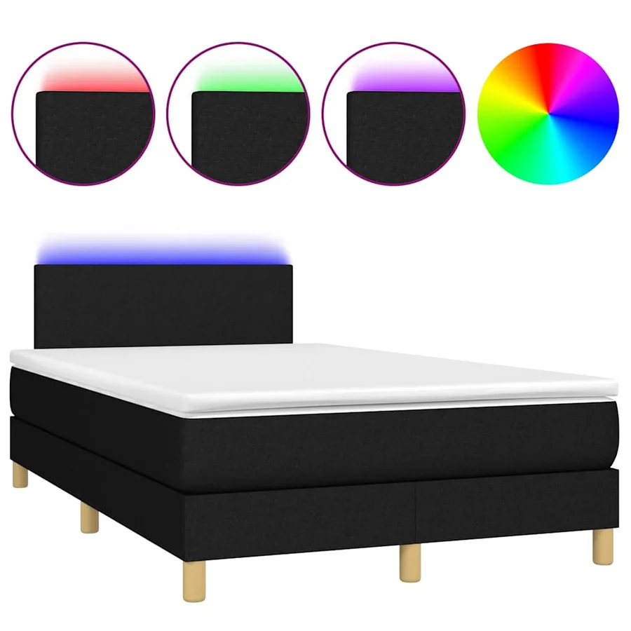 Sommier à lattes de lit matelas et LED noir 120x190 cm tissu - 2