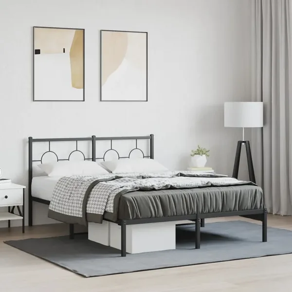Cadre de lit métal sans matelas avec tête de lit noir 140x190cm