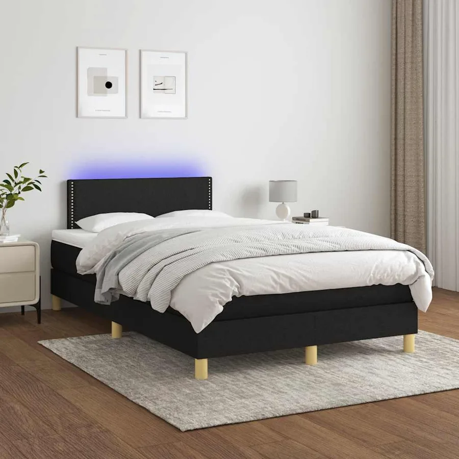 Sommier à lattes de lit matelas et LED noir 120x190 cm tissu - 5