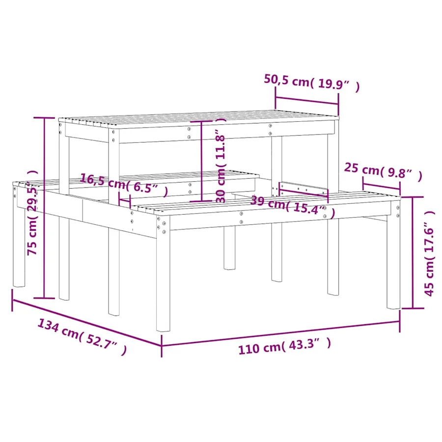 Table de pique-nique 110x134x75 cm bois massif de douglas - 9