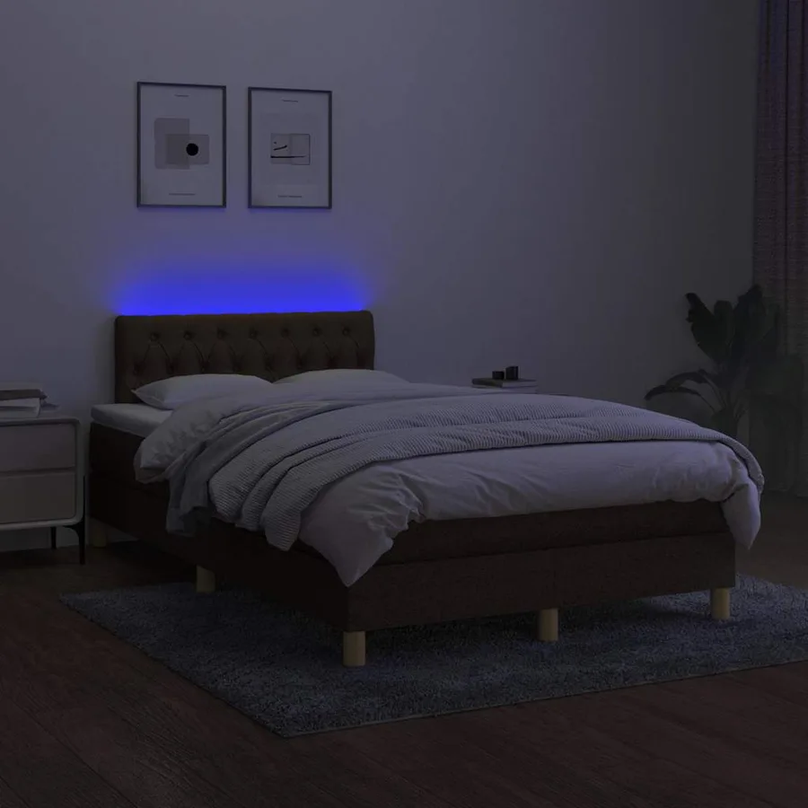 Sommier à lattes de lit matelas et LED marron foncé 120x190 cm - 5