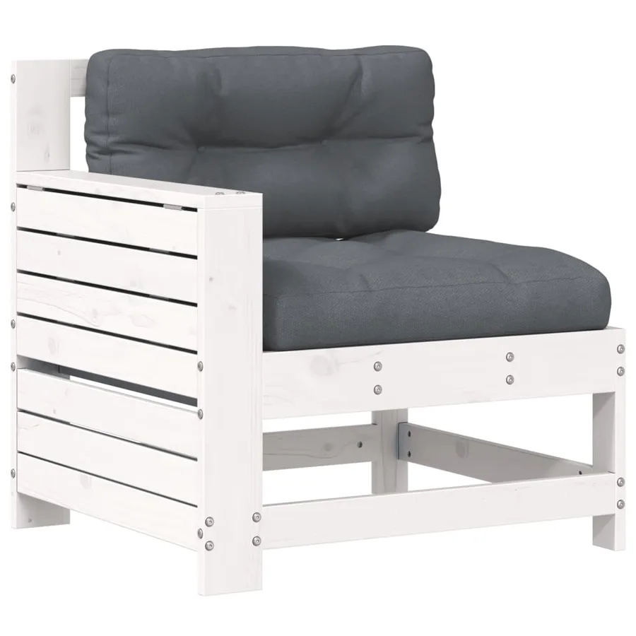 Canapé de jardin accoudoir et coussin blanc bois massif de pin - 2