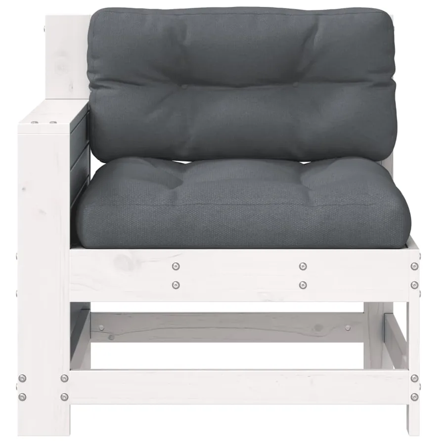 Canapé de jardin accoudoir et coussin blanc bois massif de pin - 4