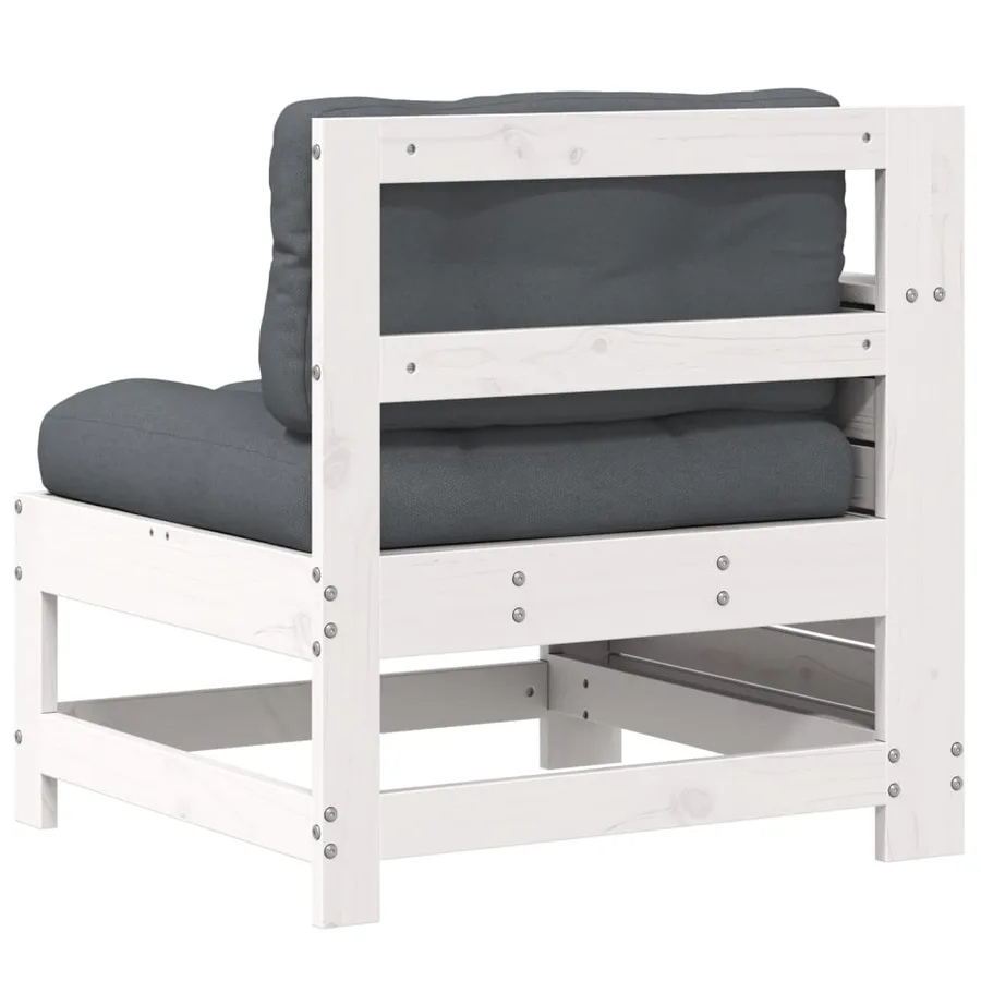 Canapé de jardin accoudoir et coussin blanc bois massif de pin - 6