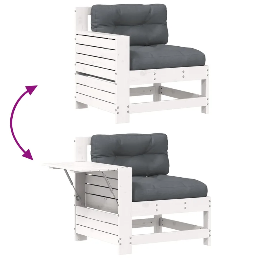 Canapé de jardin accoudoir et coussin blanc bois massif de pin - 7